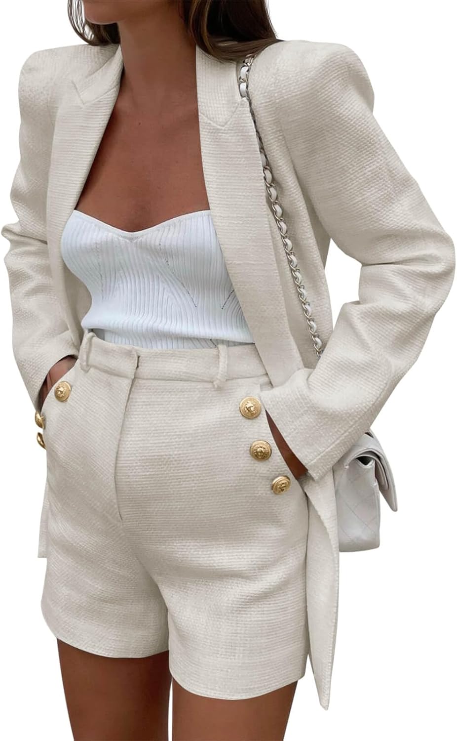 Women's 2-Piece Tweed Blazer & Shorts Set