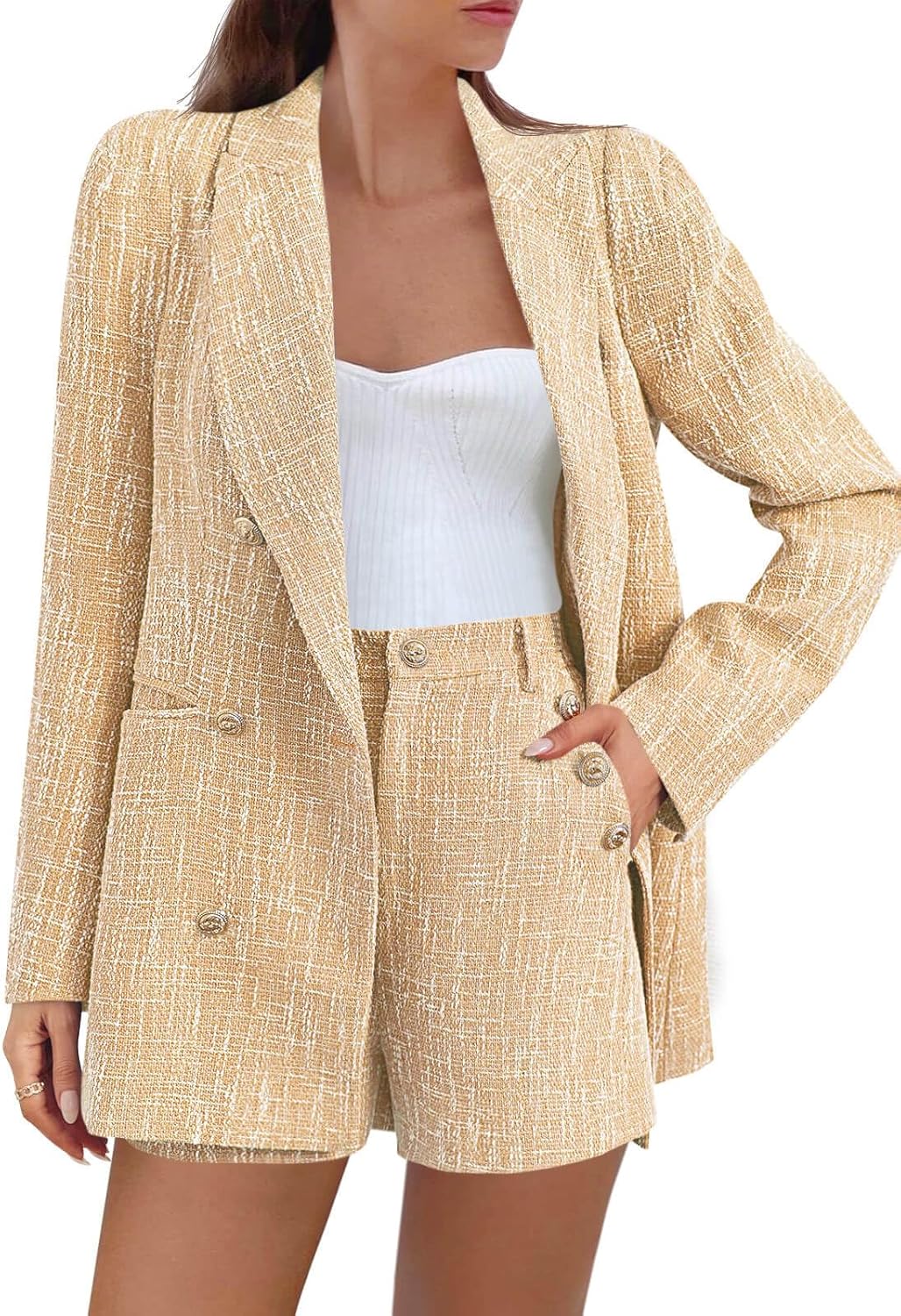 Women's 2-Piece Tweed Blazer & Shorts Set