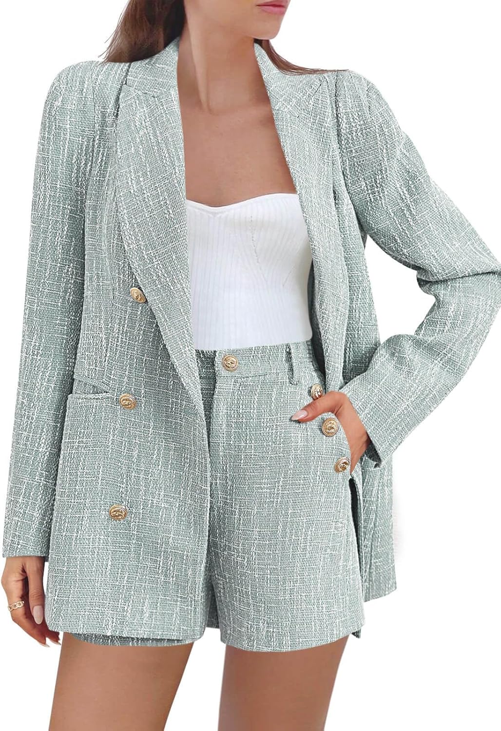 Women's 2-Piece Tweed Blazer & Shorts Set