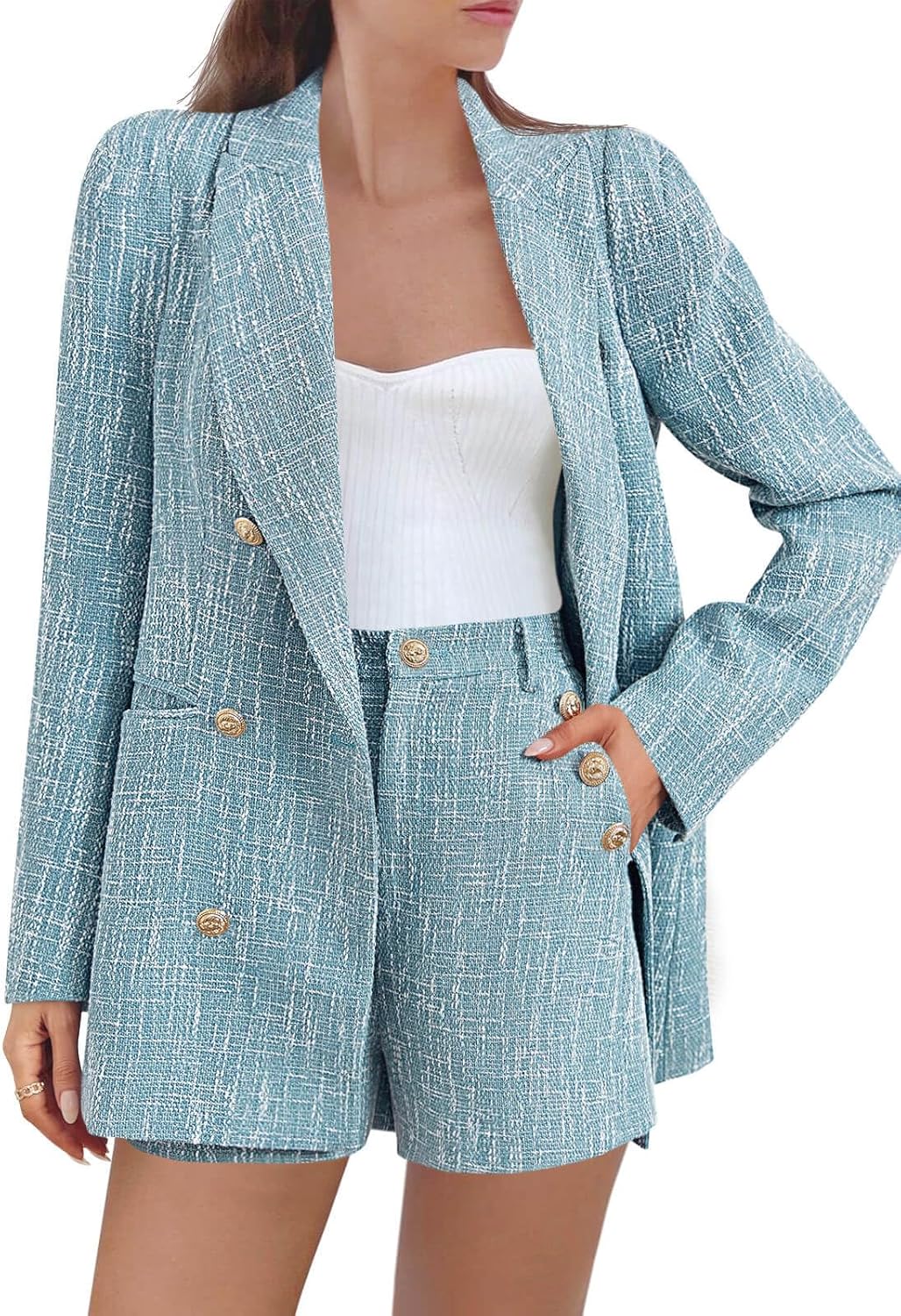 Women's 2-Piece Tweed Blazer & Shorts Set
