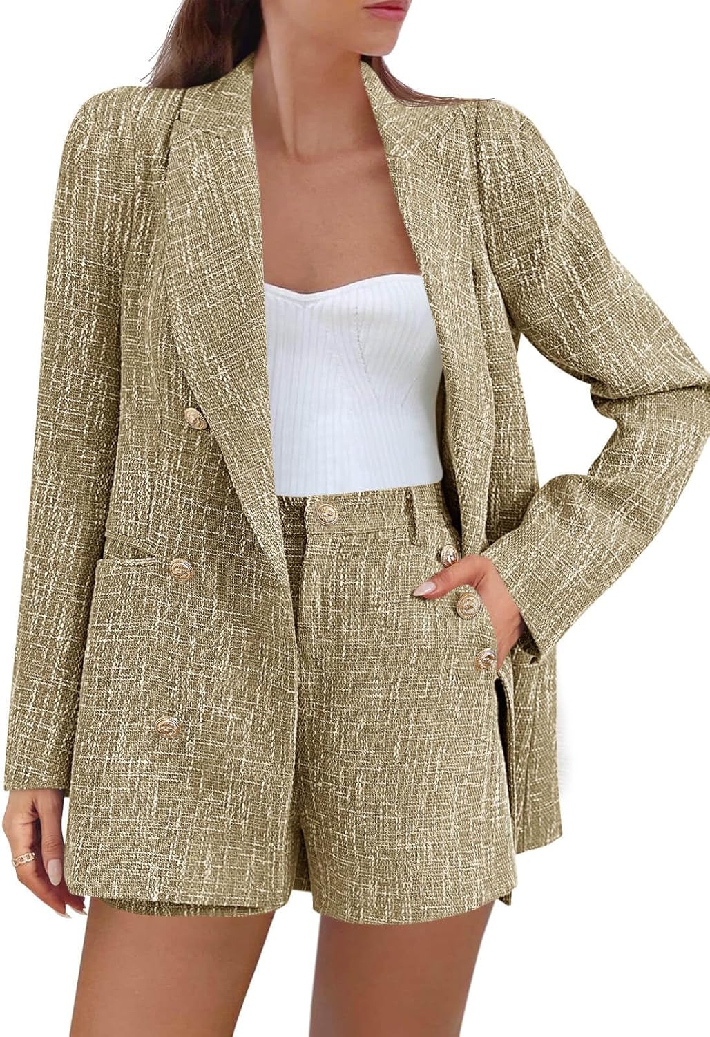 Women's 2-Piece Tweed Blazer & Shorts Set